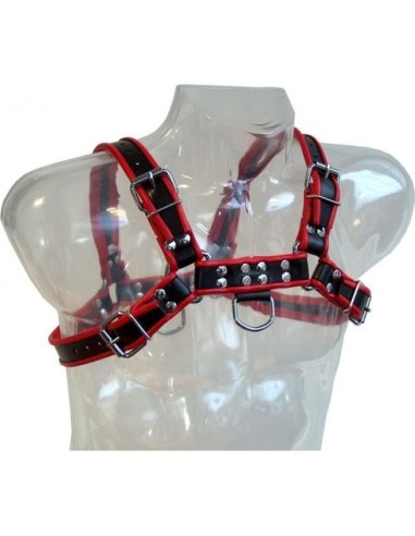 LEATHER BODY - CATENA HARNESS III NERO / ROSSO