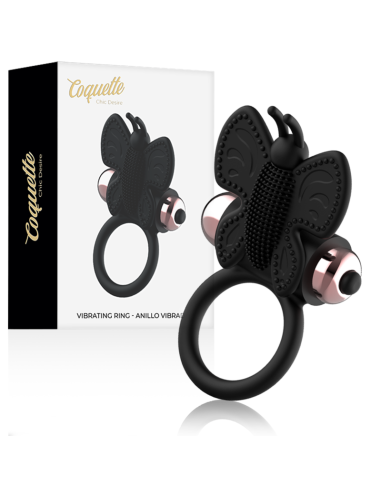 COQUETTE TOYS - ANELLO CAZZO FARFALLA CON VIBRATORE NERO/ORO