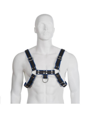 LEATHER BODY - IMBRACATURA BULLDOG PETTO PELLE NERA / BLU