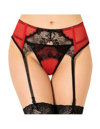 QUEEN LINGERIE - PERIZOMA IN PIZZO ROSSO CON GIARRETTIERA IN PIZZO L/XL