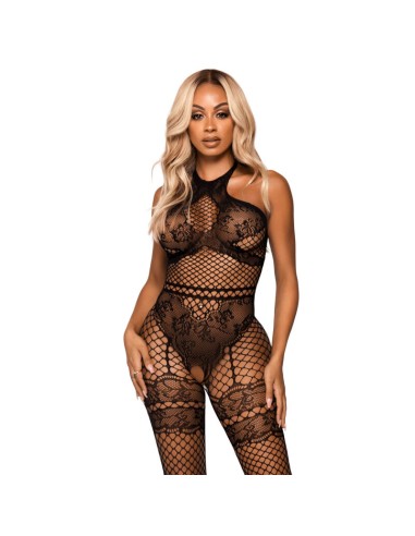 LEG AVENUE - BODYSTOCKING CON CAVEZZA IN RETE TAGLIA UNICA - NERO