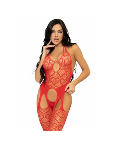 LEG AVENUE - BODYSTOCKING CON RETE TAGLIA UNICA - ROSSO