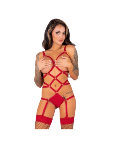 LIVCO CORSETTI FASHION - THIARA LC 20213 SET BODY + CALZE ROSSO L/XL