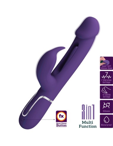 PRETTY LOVE - VIBRATORE MULTIFUNZIONE KAMPAS RABBIT 3 IN 1 CON LINGUA VIOLA