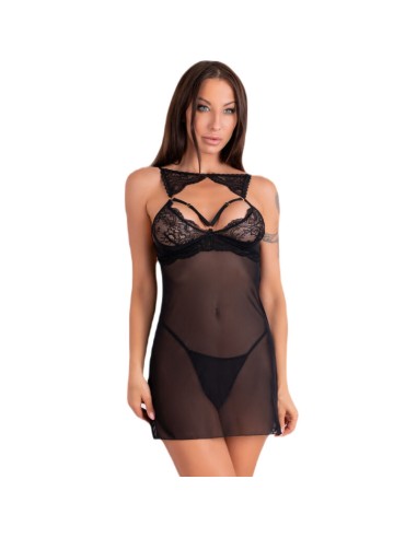 LIVCO CORSETTI FASHION - KROLINA LC 90734 CHEMISE + PERIZOMA NERO L/XL