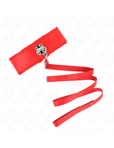 KINK - COLLANA CON GUINZAGLIO 116 CM CON BORCHIE IN ARGENTO MODELLO 4 ROSSO REGOLABILE 40-48 CM X 6 CM