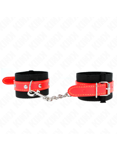 KINK - RESISTENZA DA POLSO IN NYLON NERO CON SIMILPELLE ROSSO REGOLABILE 19-24 CM X 5,5 CM