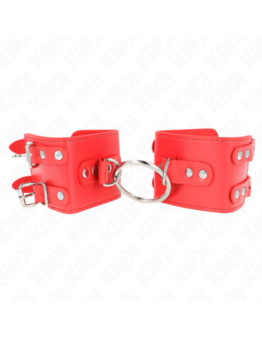 KINK - POLSO FISSO CON ANELLO E BORCHIE REGOLABILE ROSSO 17-22 CM X 6,5 CM