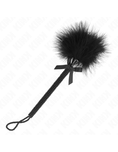 KINK - BACCHETTA IN CORDA DI NYLON CON PIUME TICKLE E FIOCCO NERO 25 CM