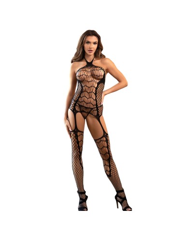 SUBBLIME - 952105 BODYSTOCKING A RETE SENZA CAVALLO CON SCOLLO A CAPPUCCIO E SCHIENA APERTA NERO TAGLIA UNICA