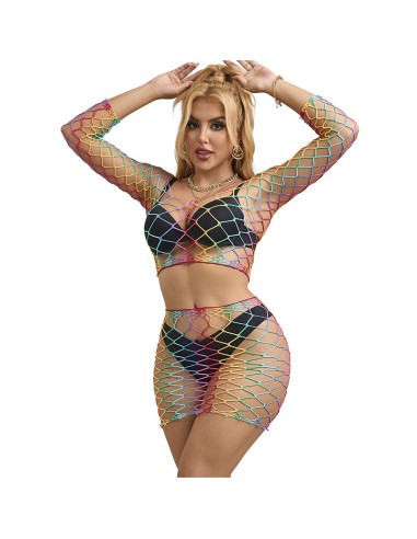 SUBBLIME - 952440 BODYSTOCKING A RETE 2 PEZZI MANICA LUNGA ARCOBALENO TAGLIA UNICA