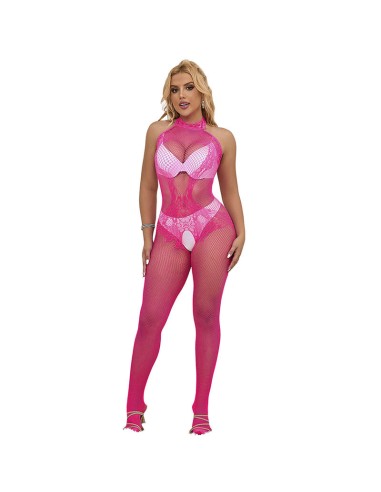 SUBBLIME - 952389 BODYSTOCKING A RETE E PIZZO SENZA CAVALLO CON COLLO ALTO ROSA TAGLIA UNICA