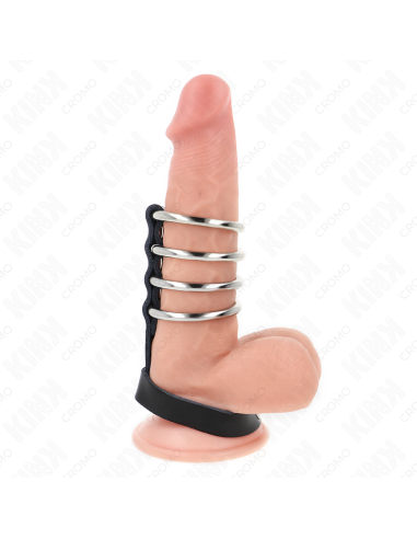 KINK - 4 ANELLI PER PENE IN METALLO DA 3,8 CM COLLEGATI CON CINTURINO IN PELLE DA 22 X 1,5 CM E CHIUSURA A PRESSIONE