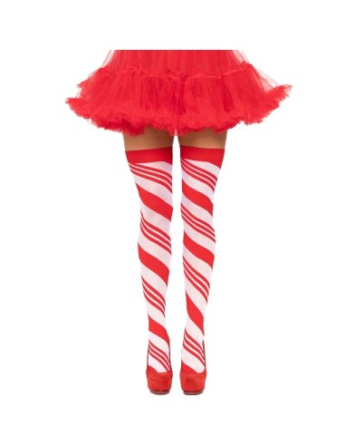 LEG AVENUE - CALZE AUTOREGGENTI A RIGHE CANDY CANE TAGLIA UNICA